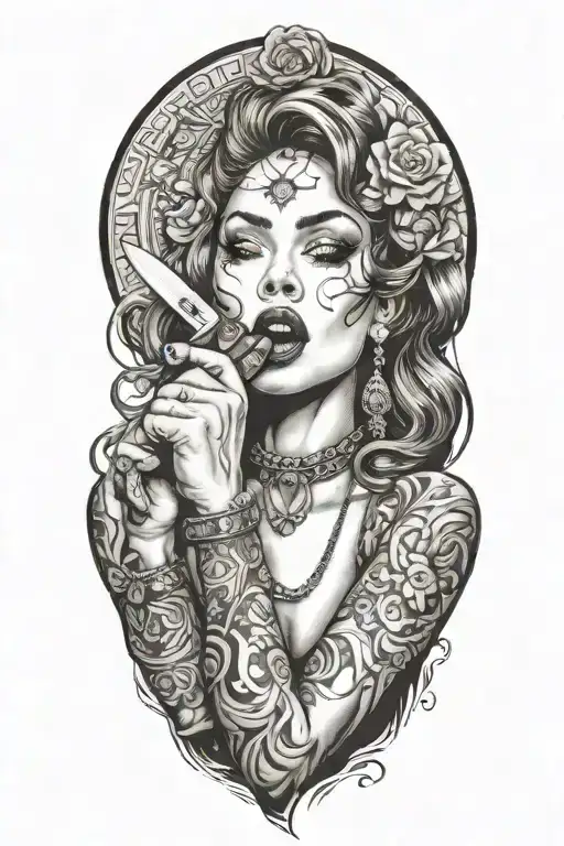 Sexy Woman Licking A Knife