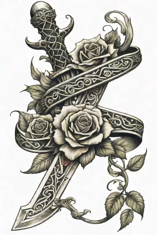 Sword With Black Mamba Wrapped Around And Rose Growing