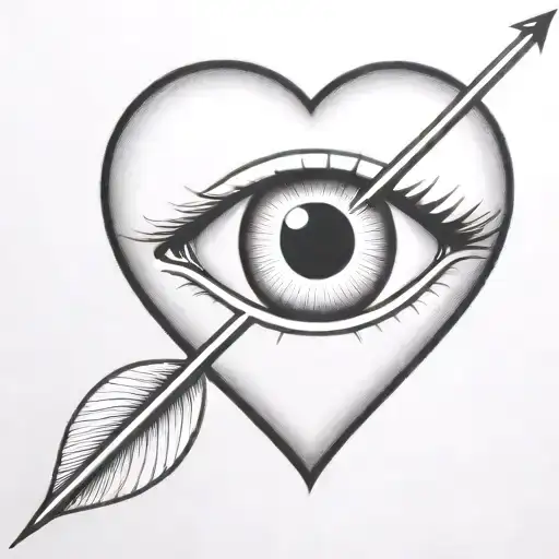 An Eyeball With An Arrow Shooting Through It Encapsulated In A Heart Shape Black And White