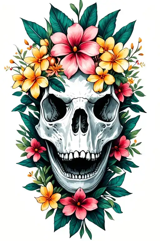 Dinosaur Skull And Sri Lankan Jasmine Flowers