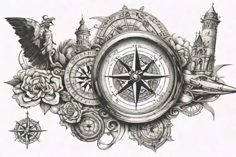 Compass Surrounded Travel Landmarks Symbolizing The Client's