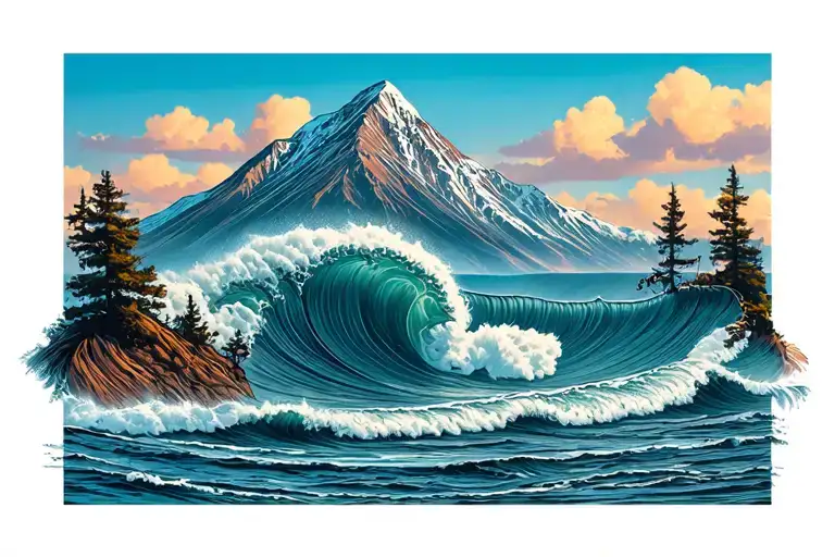 Mountain Landscape Snd Waves Crashing