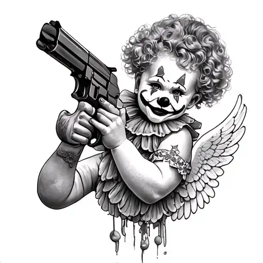 Clown Baby Angel Holding Gun