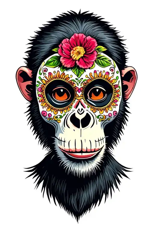 A Monkey Wearing A Day Of The Dead Mask