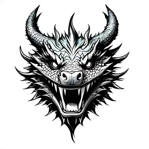 Black And Whirte Dragon Face Front Realistic High Detail