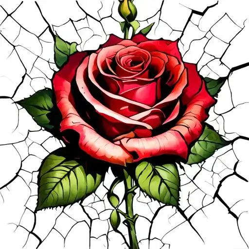 A Rose Comes Out Of Cracked Skin