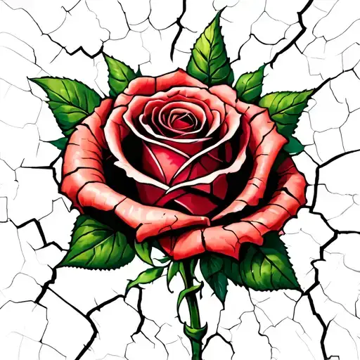 A Rose Comes Out Of Cracked Skin