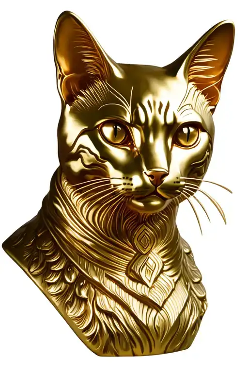 Golden Statue Bust Of Manx Cat