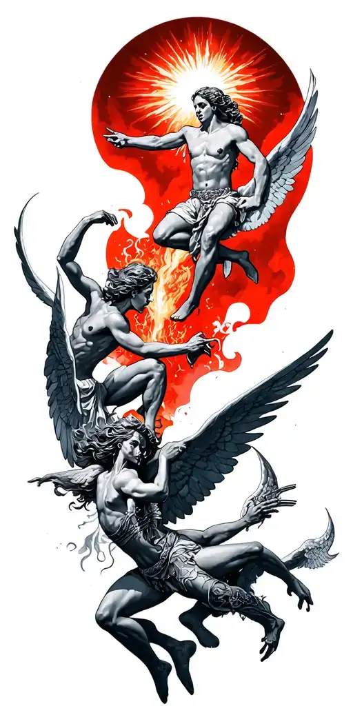 Heaven Vs Hell Theme With Angels And Demons Fighting