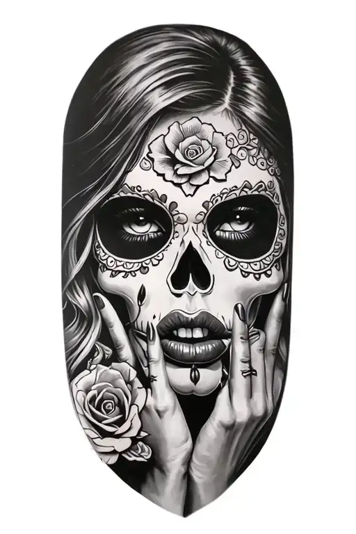 Sexy Woman Day Of The Dead Skull Fingers On Lips