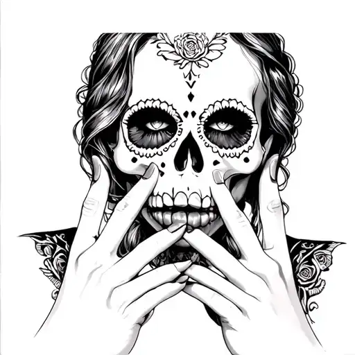 Sexy Woman Day Of The Dead Skull Fingers On Lips