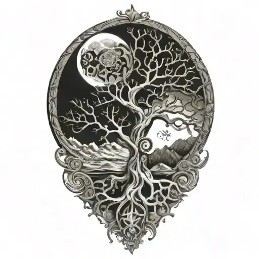 Tree Of Life And Sun And Moon