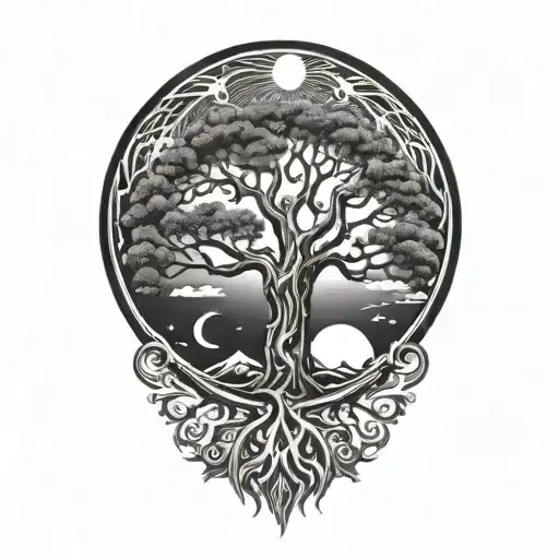 Tree Of Life And Sun And Moon