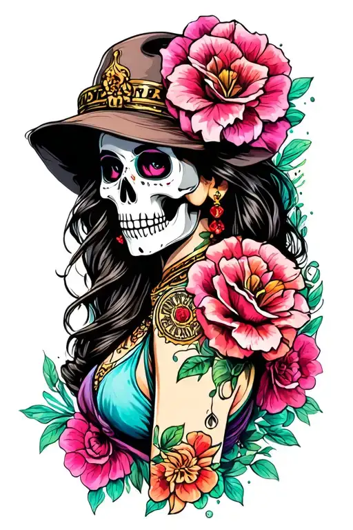 Candy Skull Chicano Gangster Woman Style Sleeve