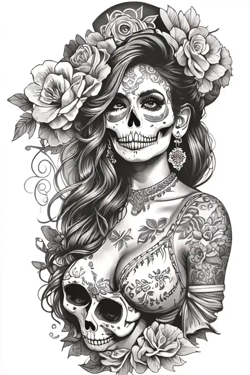 Candy Skull Chicano Gangster Woman Style Sleeve