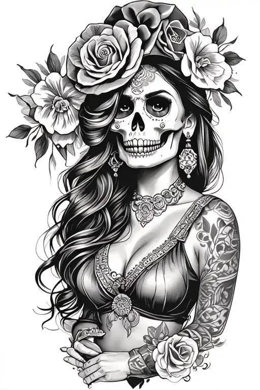 Candy Skull Chicano Gangster Woman Style Sleeve