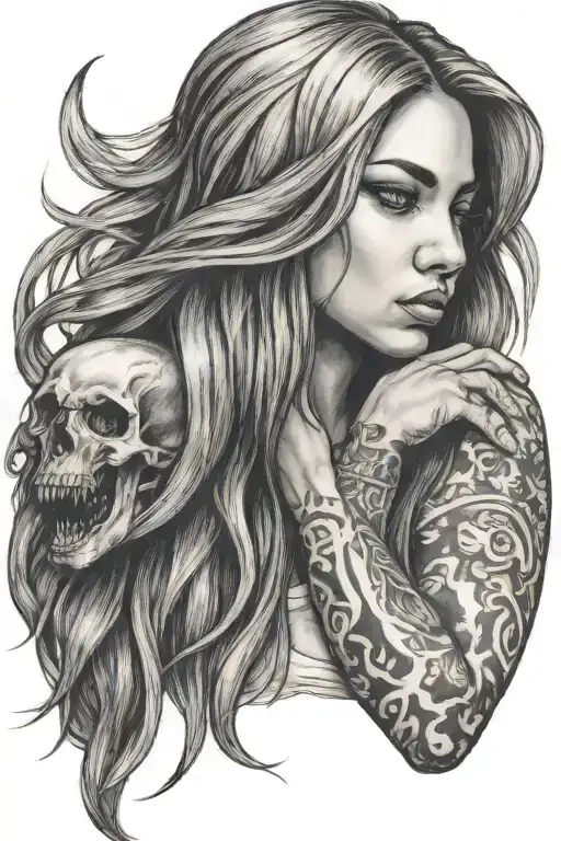 A Sad Girl With Long Hair Holding Hands With A Ghost