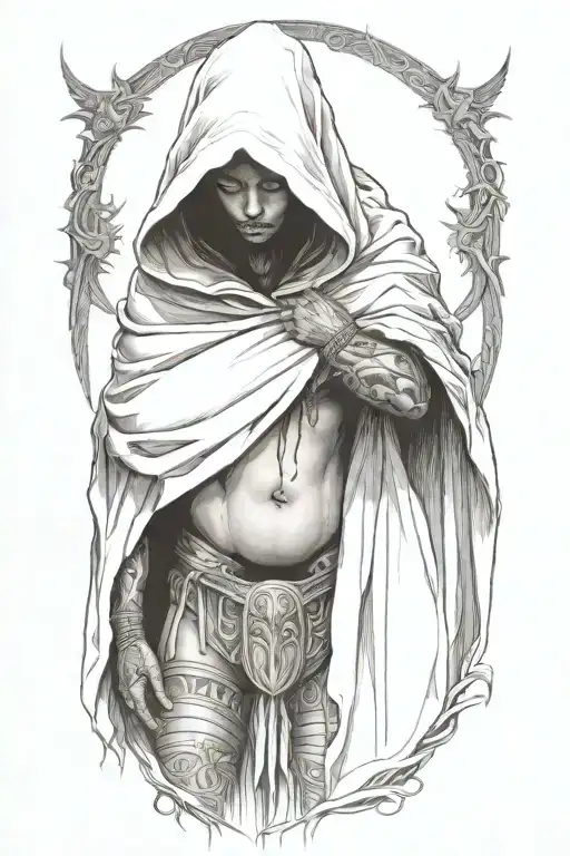 A Small Woman And A Huge Hooded Beast Walking Side By Side