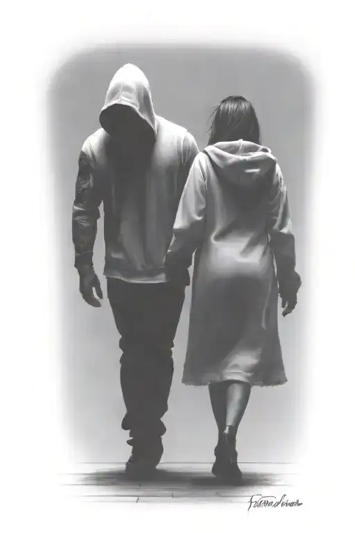 Hooded Beast And A Girl Walking Away