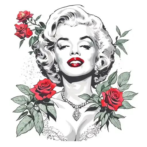 Marilyn Monroe Holding Red Roses Blooming