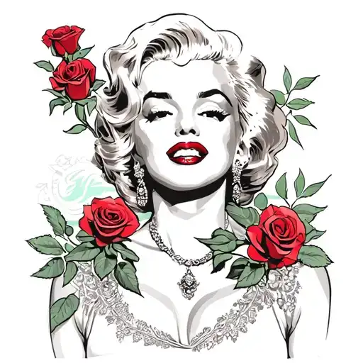 Marilyn Monroe Holding Red Roses Blooming