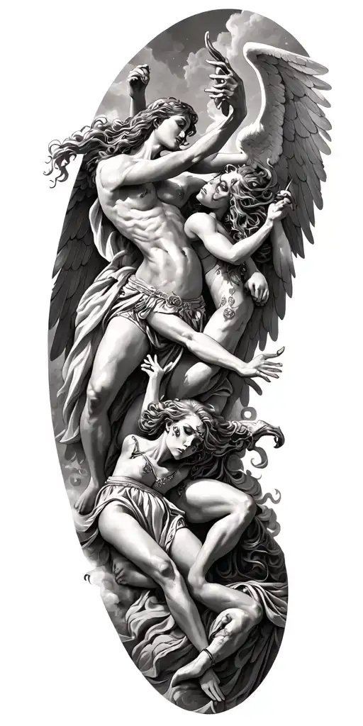 Heaven Vs Hell Theme With Angels And Demons Fighting