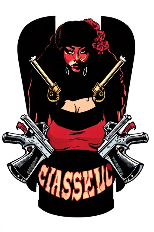 Chicano Gangster Girl Weapons Gambling Themed