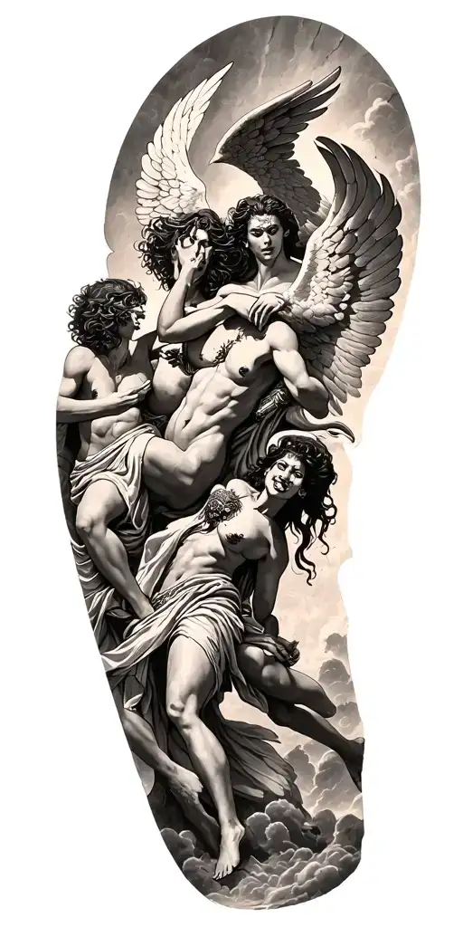 Heaven Vs Hell Theme With Angels And Demons Fighting