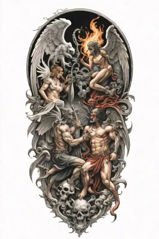 Heaven Vs Hell Theme With Angels And Demons Fighting