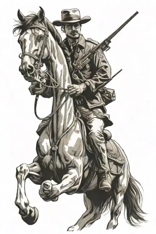 Pistolero On Horse Back With Two Pistols