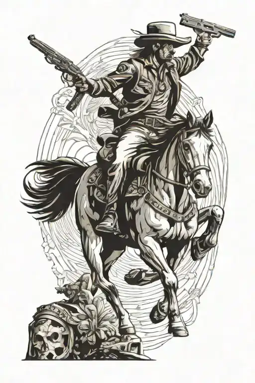 Pistolero On Horse Back With Two Pistols