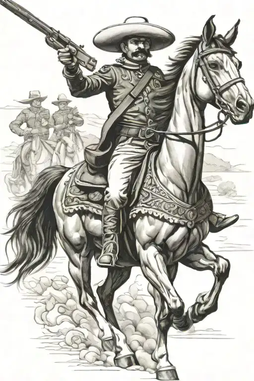 Mexican Revolutionary Soldier On Horseback In A Shoot Out