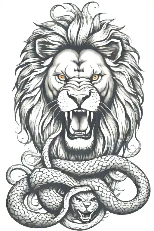 Lion With Snake In His Mouth