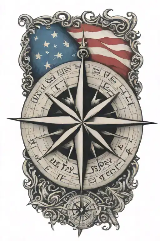 Nautical Star Compass With American Flag With We The People Written In Old English Script