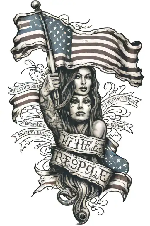 American Flag And We The People Written On It In Old English Script