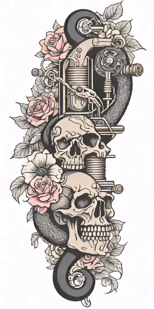 Tattoo Machine With Snake And Flowers