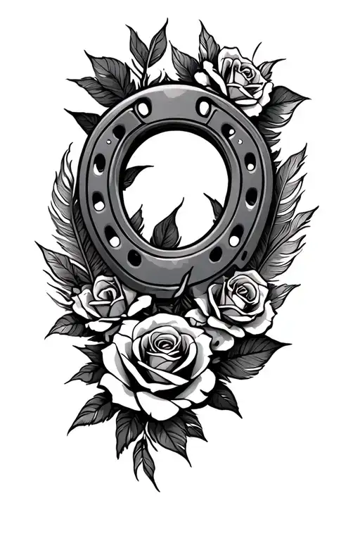 Feather Background With Roses And A Horseshoe