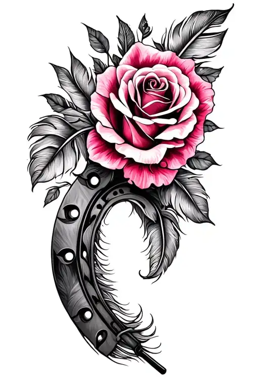 Feather Background With Roses And A Horseshoe
