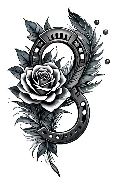 Feather Background With Roses And A Horseshoe