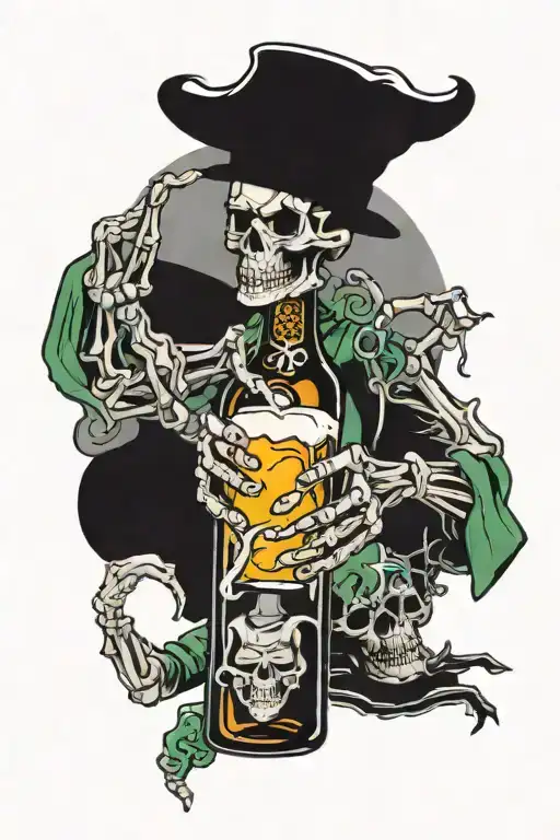 Beer Bottle And Skeleton Hand Holding