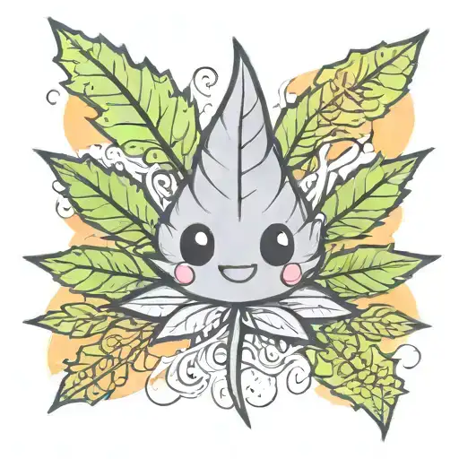 Kawaii Weed Leaf With A Cute Face On The Weed Leaf