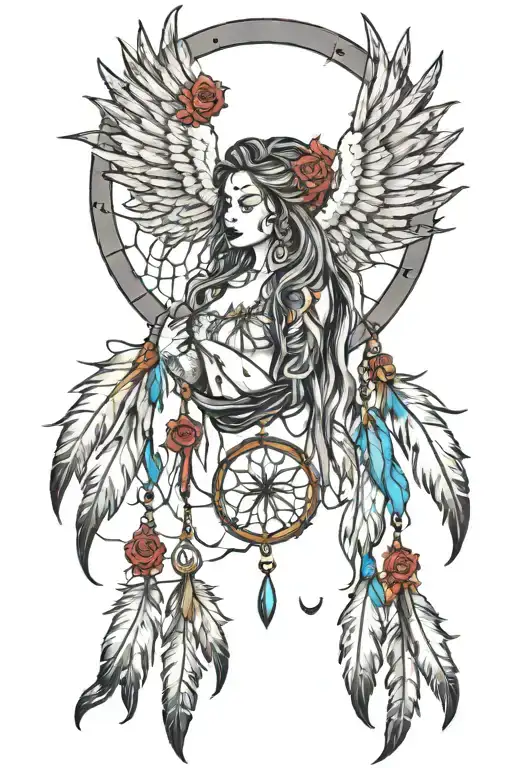 Dreamcatcher With Crying Angel With Eight Tears Dripping