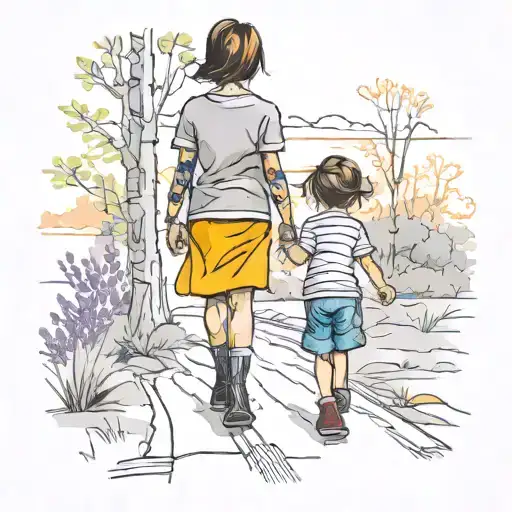 Daughter And Son Walking