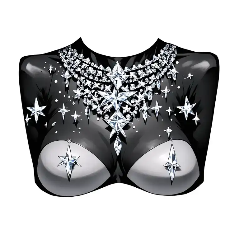 Stars And Diamonds Sparkles Scattered Across Females Chest Like A Necklace From Shoulder To Shoulder