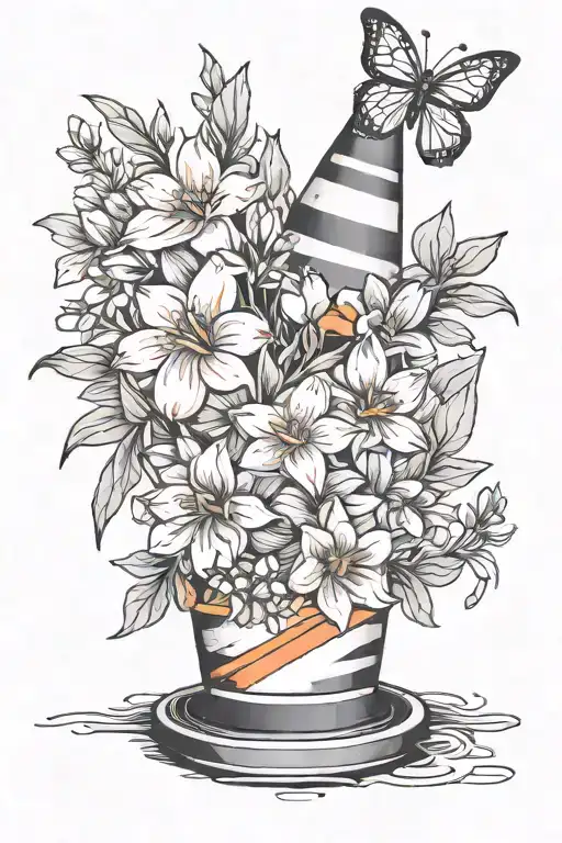 Traffic Cone With Narcissist Flowers