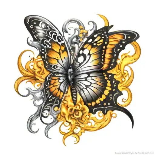 Butterfly With Tattoo Wings On Fire And Evil