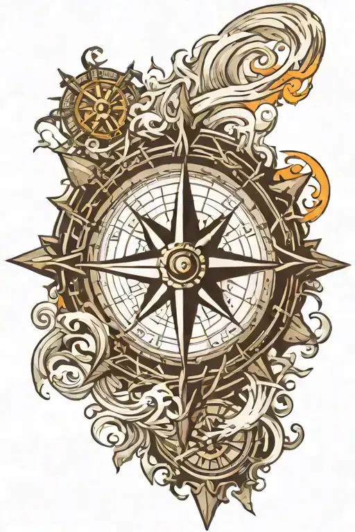 Compass Rose Inside Pipeline Wave Crashing With Sun Rays Breaking