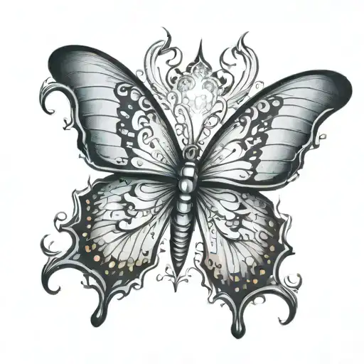 Butterfly With Tattoo Wings On Fire And Evil