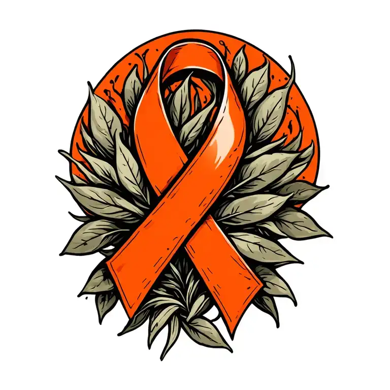 Orange Cancer Ribbon Olive Branch Intertwined Symbolizing