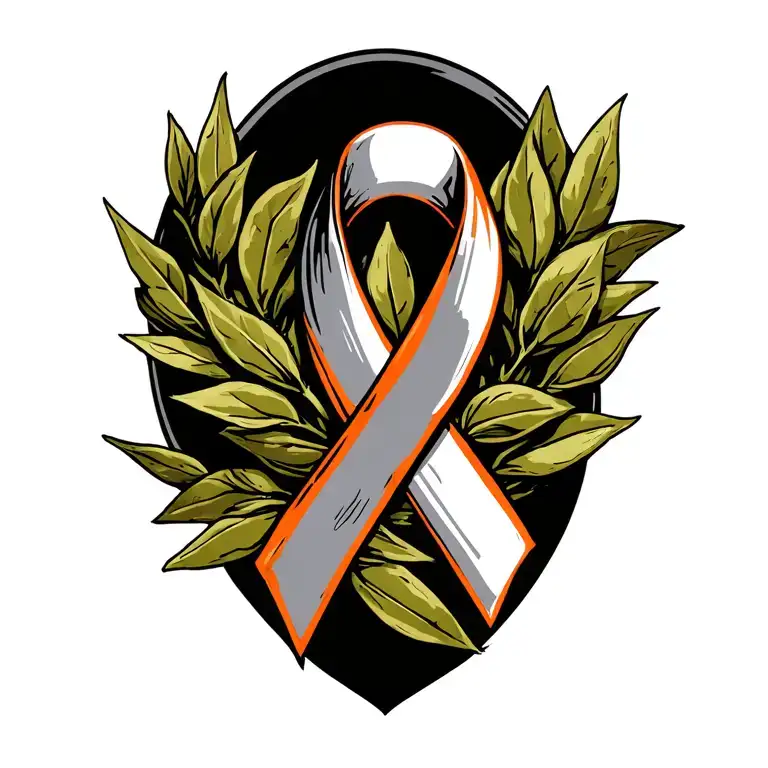 Orange Cancer Ribbon Wrapped Around Olive Branch Intertwined